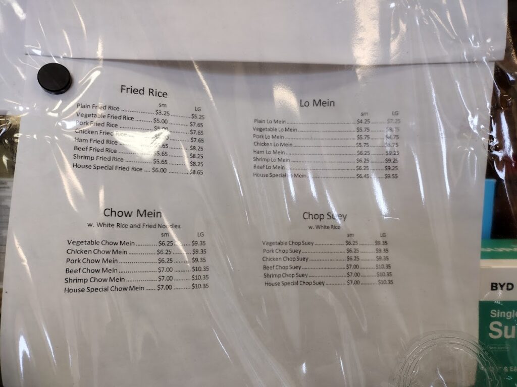 Pee Dee Chinese Inc Menu